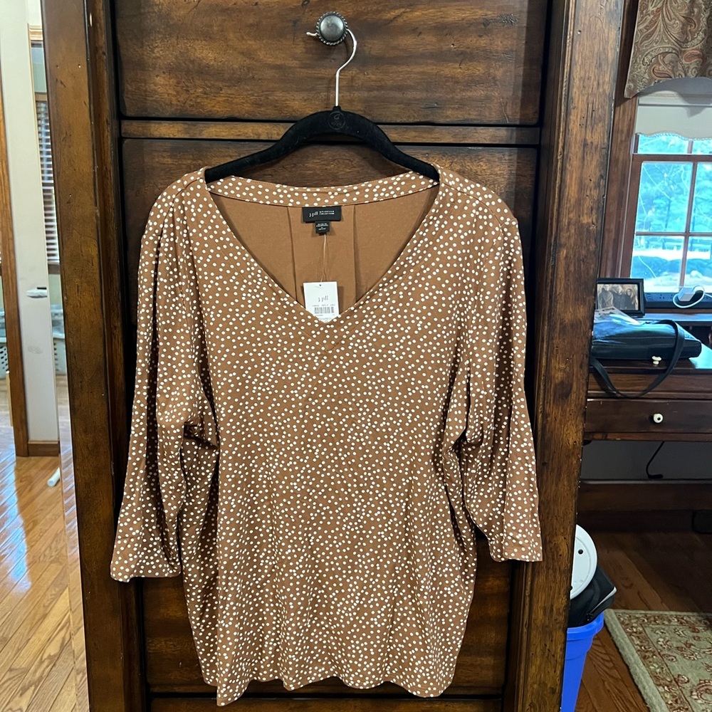 Brown Polka Dot V-Neck Top